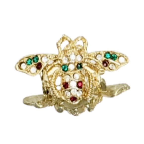 Bejeweled Bumblebee Rhinestone Gold Brooch Pin - Picture 1 of 7